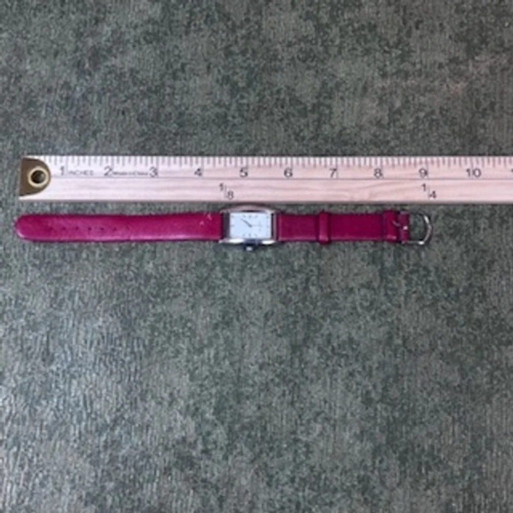 Anne‎ Klein Women's Rectangle Face Pink Leather Band Quartz Watch Needs Battery